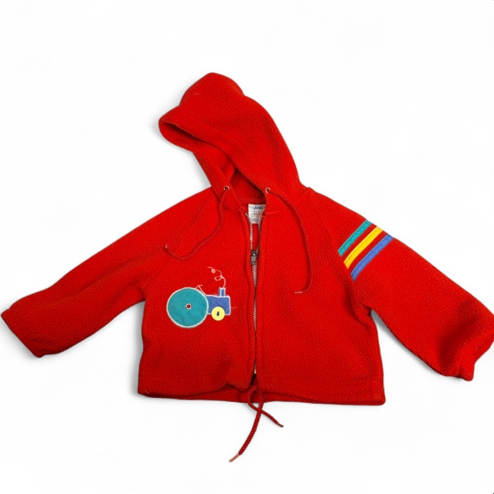 Vtg 80s 90s Weather Tamer Kids Fleece Hoodie Jacket Tractor Primary Colors 24M